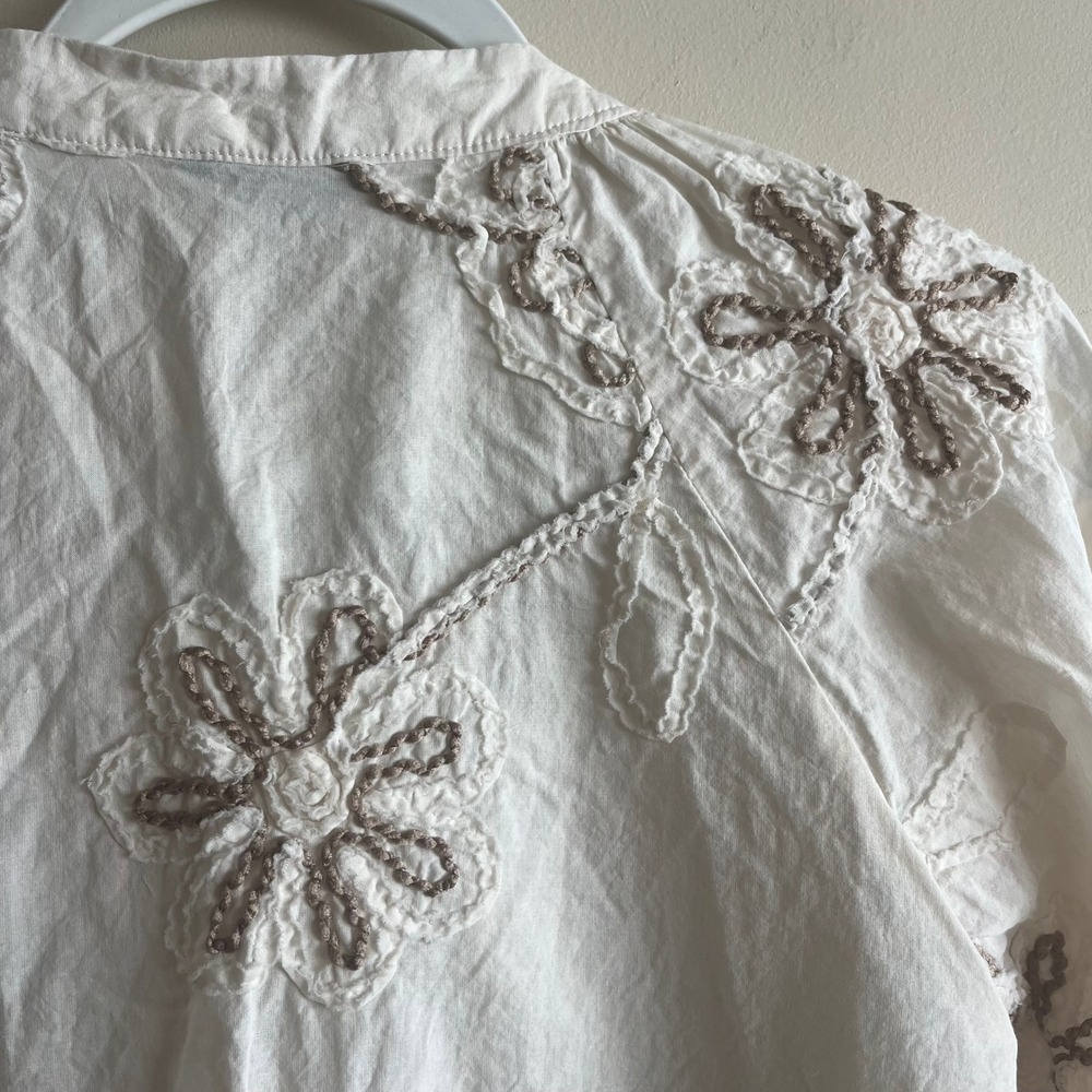 Zara Embroidered Floral Peasant Blouse Size S Boho Balloon Sleeve Tassel Tie - Picture 4 of 7